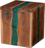 Bali & pari ANAN Teak Wood Epoxy Resin End Table - Live Edge Cube Side Table, Handcrafted Modern Rustic Accent Table for Living Room or Bedroom, Cube
