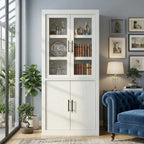Farmhouse Kitchen Pantry Storage Cabinet, 70.5" Tall Wood Cupboard with 4 Doors and Adjustable Shelves, Rustic White Freestanding Organizer for Kitchen, Dining Room, White