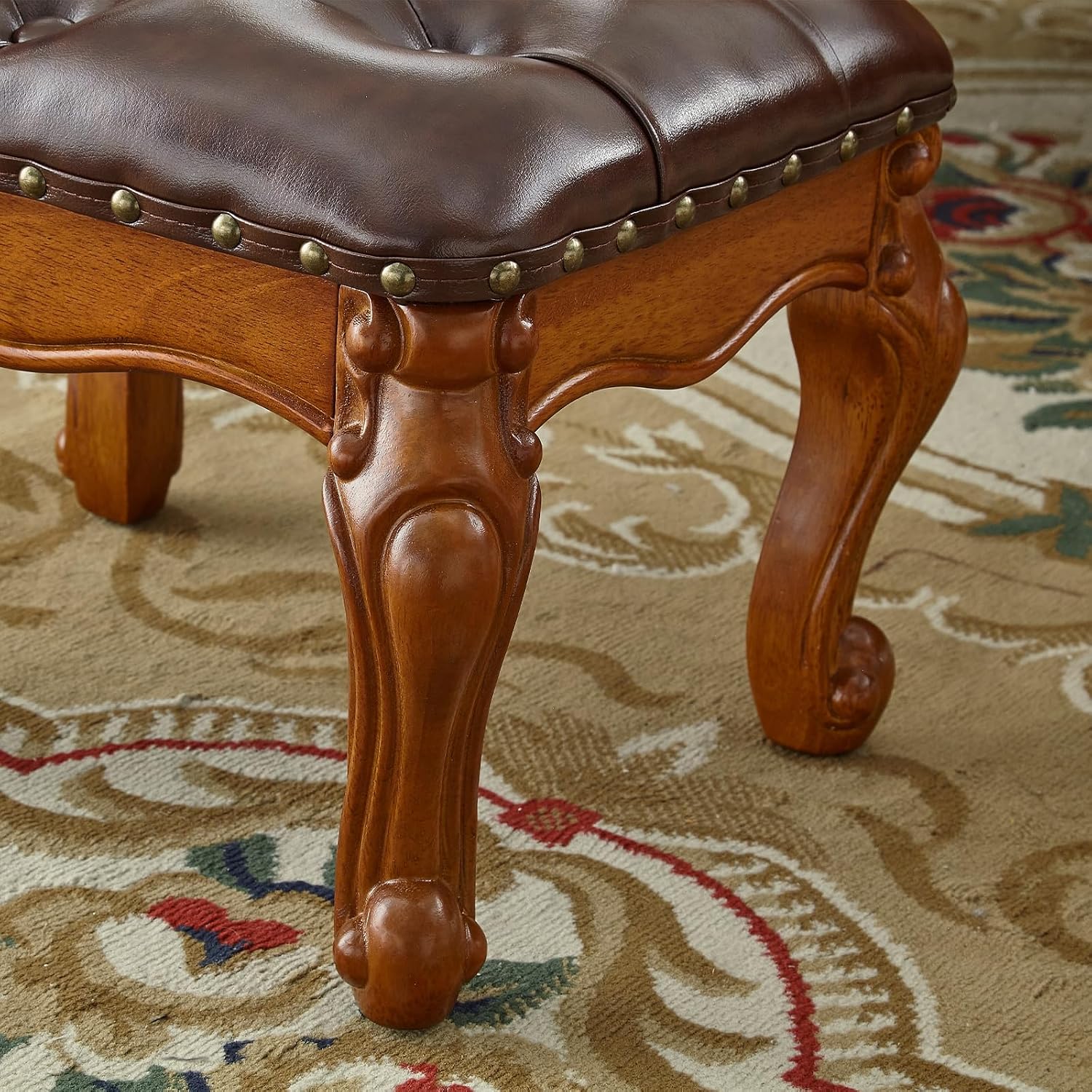 Foot Stool Ottoman Foot Rest Microfiber Leather Upholstered Footstool for Sofa, Living Room, Entryway, Solid Wood Stool (Retro Brown)