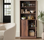 FORTUNETEC 71" Tall Bookcase, 3-Tier Bookshelf with Storage, Walnut