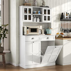 Gyfimoie Kitchen Pantry Cabinet with Double Tilt Out Trash Cabinet, 68" Tall Storage Cabinets with 2 Drawers & Hutch, 20 Gallon Hidden Trash Can Cabinets, Kitchen Cupboard with Microwave Coffee Stand