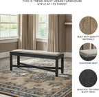 Signature Design by Ashley Tyler Creek Farmhouse Upholstered Dining Room Bench with Tapered Legs, Heavy Woven Fabric, Wood, 19.5" High Seat, Black & Gray