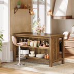 Tribesigns Kitchen Island with Seating and Storage, 59-Inch Large Farmhouse Stationary Island Table for Kitchen, 3-Tier Counter Height Coffee Bar Tables for Dining Room, Rustic Brown