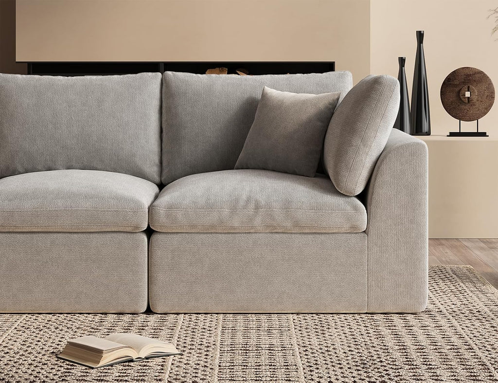 ohllob 110" Cloud Sectional Couches for Living Room, L-Shape Couch with Ottoman, 3 Seater Modular Sectional Sofa, Light Grey