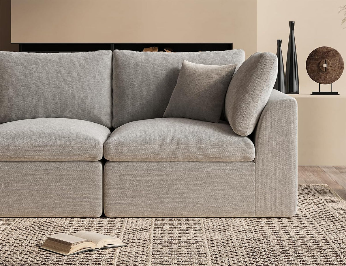 ohllob 110" Cloud Sectional Couches for Living Room, L-Shape Couch with Ottoman, 3 Seater Modular Sectional Sofa, Light Grey