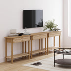 Nathan James Beacon Wooden Sofa Console Table with Drawers, Bohemian Entryway Table, Hallway Table with Seagrass Shelf, Light Brown, Set of 3