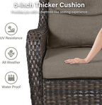 Outdoor Swivel Rocker Patio Chairs with 2 Ottomans - 5" Thick Cushion 4 Piece Furniture Set All Weather Comfortable Wicker Conversation Set for Porch Poolside and Deck - Brown/Gray