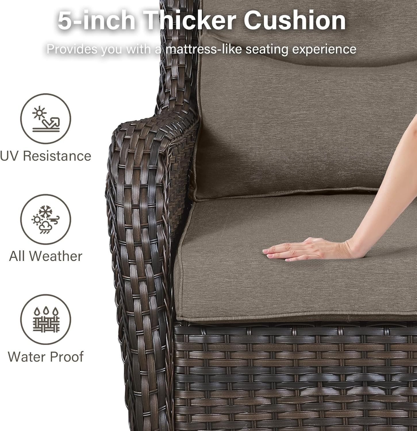 Outdoor Swivel Rocker Patio Chairs with 2 Ottomans - 5" Thick Cushion 4 Piece Furniture Set All Weather Comfortable Wicker Conversation Set for Porch Poolside and Deck - Brown/Gray