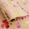 Aimyoo Birthday Wrapping Paper Roll - 17 Inch X 16.4 Feet - Gold Foil Celebration Cake, Gift Box,Happy Birthday Lettering Design Gift Wrap for Kids, Baby Showers
