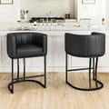 LUE BONA 26.4" H Counter Height Bar Stools Set of 2, Modern Barrel Counter Stools with Supporting Backrest and Arms, Black Metal Frame, Faux Leather Upholstered Barstools for Kitchen Islands, Black