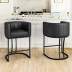 LUE BONA 26.4" H Counter Height Bar Stools Set of 2, Modern Barrel Counter Stools with Supporting Backrest and Arms, Black Metal Frame, Faux Leather Upholstered Barstools for Kitchen Islands, Black