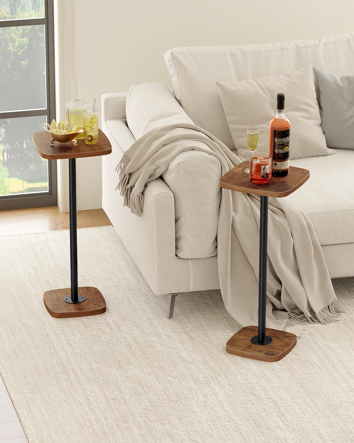 CHOEZON Small Drink Table, Square Side Table for Small Spaces, Martini Table with Pedestal, for Living Room, Bedroom, Rustic Brown and Black TBZ24BF