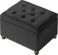 24" Storage Ottoman, Fabric Ottoman Foot Rest Stool with Hinged Lid, Tufted Rectangle Upholstered Footstool, Load Up to 350 lb, for Living Room, Bedroom, Dorm, Black