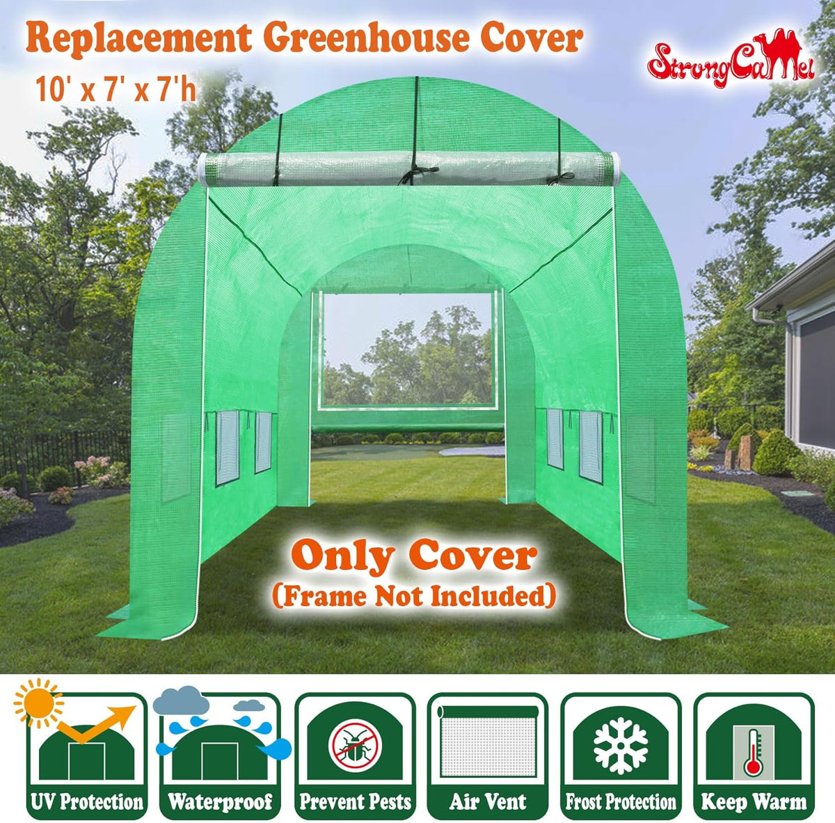 Strong Camel Replacement Greenhouse Cover for Walk in Greenhouse Frame Green House Top Cover (Frame NOT Included) (10 x 7 x 7ft)