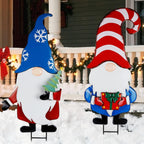 Hausse 2 Pack Garden Metal Gnome Stakes, 33 Inch Christmas Decorative Gnomes Stakes, Yard Signs for Outdoor Decorations, Holiday New Year Spring Home Tomte Decor for Lawn Pathway Patio