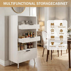 51" Tall Modern White Storage Cabinet, Freestanding Kitchen Pantry Cabinet, Buffet Sideboard Hutch, Snack Linen Cabinet for Kitchen, Dining Room,Bathroom, Office