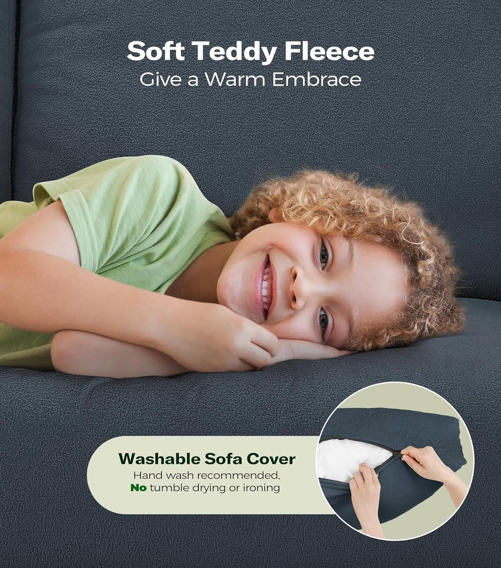 Welzona Couches for Living Room, 83"Teddy Sofa Couch, Sofas for Living Room | Tool-Free Setup Loveseat Sofa, All-Wood Love Seat Couches, 7.5"Spring Seat Cushion, Small Couch Bedroom, 2 Pillows, Blue Grey