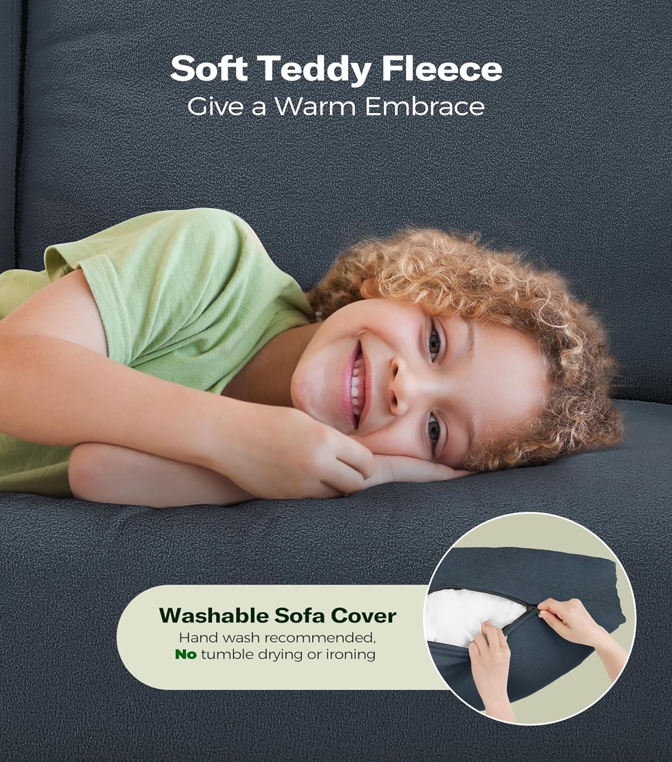Welzona Couches for Living Room, 83"Teddy Sofa Couch, Sofas for Living Room | Tool-Free Setup Loveseat Sofa, All-Wood Love Seat Couches, 7.5"Spring Seat Cushion, Small Couch Bedroom, 2 Pillows, Blue Grey
