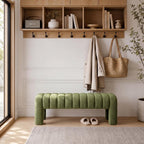 43’’ Bedroom Bench, Upholstered End of Bed Bench with Solid Wood Legs, Modern Small Dining Bench with Full Covered Fabrics for Entryway, Bedroom, Living Room (Green, Boucle)