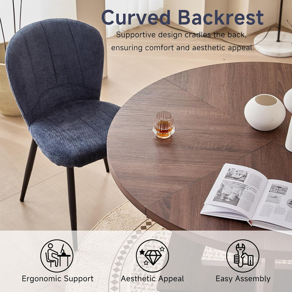 Dining Chairs Set of 4, Upholstered Chenille Fabric Kitchen Chairs with Wingback and Metal Legs, Elegant Tufted Accent Chair Vanity Chair for Dinner Bedroom Living Room, Blue