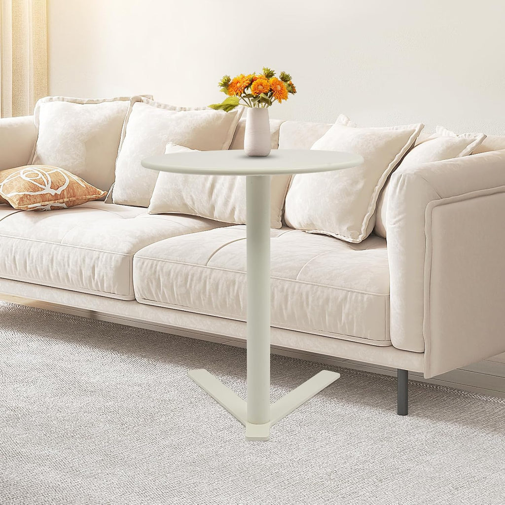 Metal Round Side Table, Modern C Shaped Couch End Table Small Metal Coffee Table with Y-Shaped Base Round Sofa Bedside Table for Home Living Room Bedroom (Frosted White/18.9 * 22in)