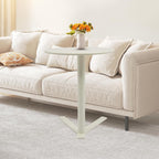 Metal Round Side Table, Modern C Shaped Couch End Table Small Metal Coffee Table with Y-Shaped Base Round Sofa Bedside Table for Home Living Room Bedroom (Frosted White/18.9 * 22in)