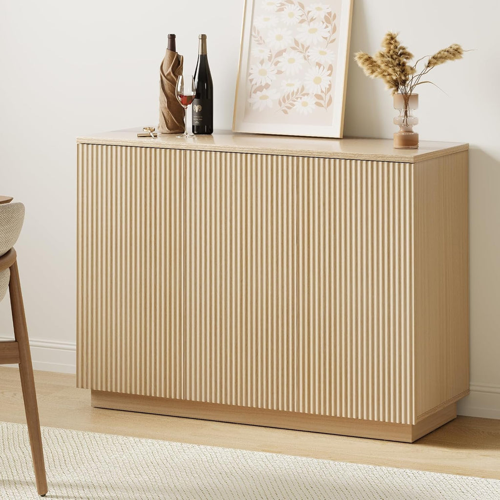 Sideboard Buffet Cabinet with Storage - 47" Fluted Coffee Bar Cabinets Credenza with Adjustable Shelves, Accent Buffets & Sideboards Console, Wood Side Board for Living Room, Kitchen, Entryway