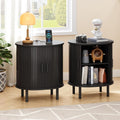 ONBRILL Oval End Table with Charging Station, Sliding Door, Black(2-Pack)