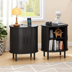 ONBRILL Oval End Table with Charging Station, Sliding Door, Black(2-Pack)
