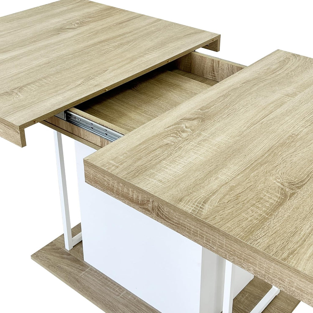 78.74"-62.99" Extendable Rectangle Dining Table for 6-10 Person,White Pedestal Base for Kitchen Meeting Room Small Space,Easy Assembly,Oak
