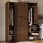 TOKSOM 4 Doors Freestanding Armoire Wardrobe Closet, 72" Walnut Wardrobe Armoire Wooden Closet Large Capacity Storage with 3 Drawers & 3 Hanging Rod Shelves Clothes Organizer