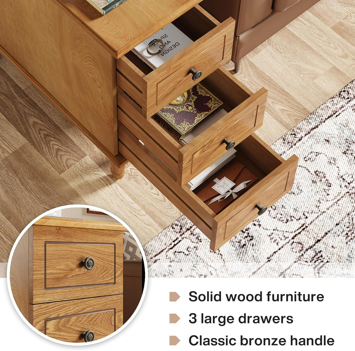 Tribesigns Solid Wood End Table, Fully Assembled Narrow Side Table with Drawers, Pre-Assembled Nightstand Slim Bedside Table for Small Spaces, Living Room, Bedroom, Wood