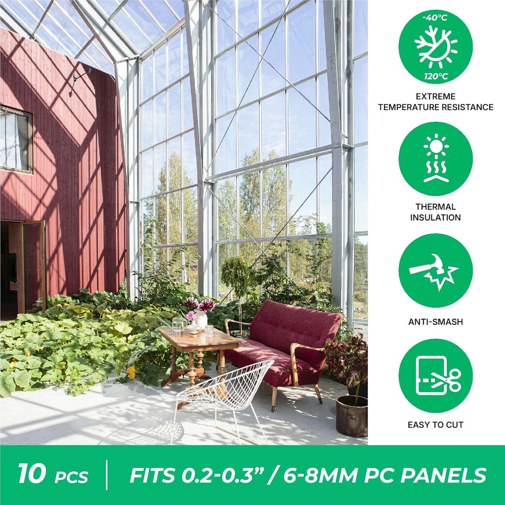 Greenhouses Polycarbonate Greenhouse Panels Connectors - Fit 6mm or 8mm Twin-Wall Polycarbonate Panels, Join 2 Pieces of Panels Together, 4-Foot Length, 10 Pieces (H Connectors 8mm-4ft)
