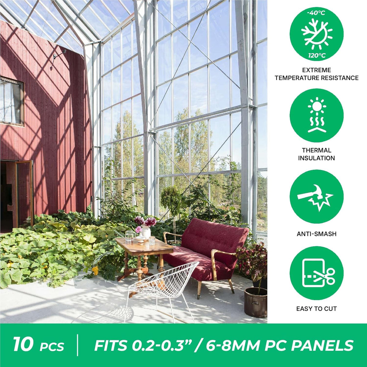 Greenhouses Polycarbonate Greenhouse Panels Connectors - Fit 6mm or 8mm Twin-Wall Polycarbonate Panels, Join 2 Pieces of Panels Together, 4-Foot Length, 10 Pieces (H Connectors 8mm-4ft)