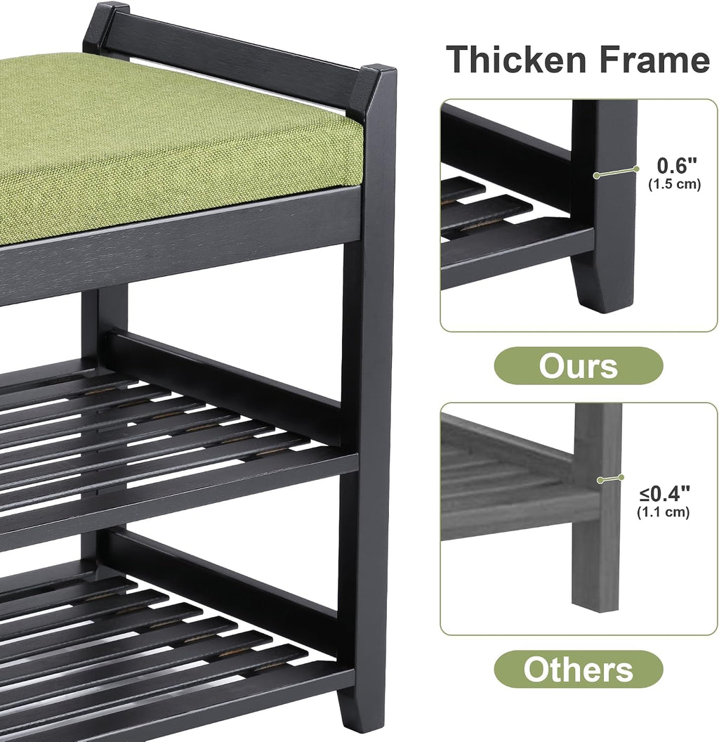 PETKABOO Shoe Rack Bench with Storage 27.6 in, Black Shoe Storage Bench with Cushion for Entryway, Hallway, Bedroom, Living Room