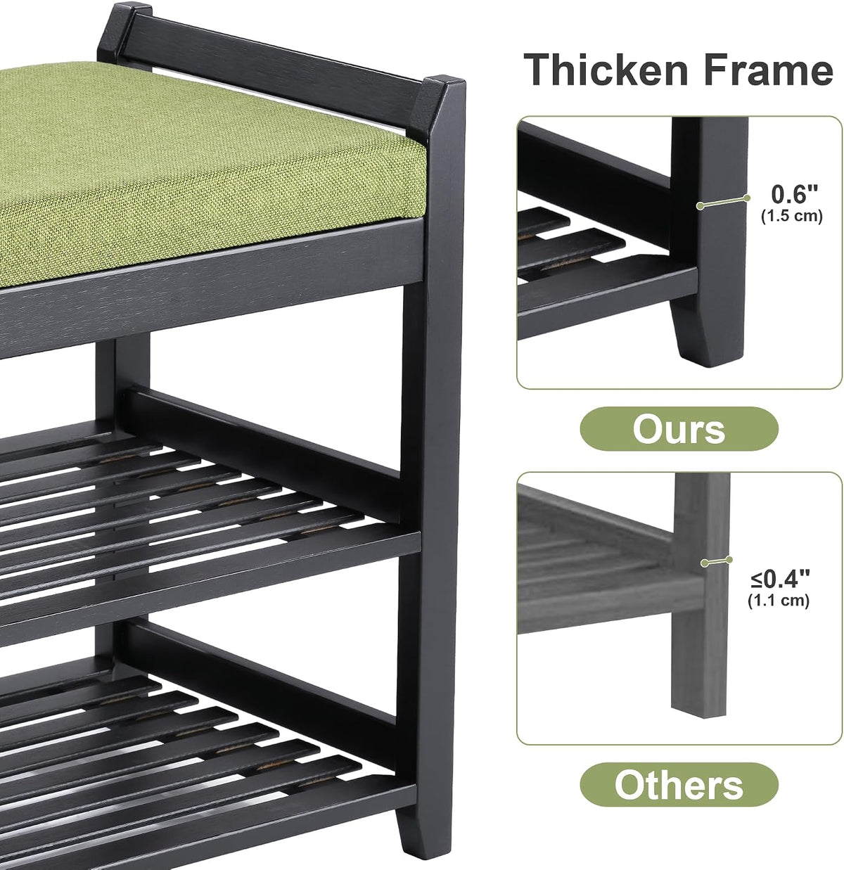 PETKABOO Shoe Rack Bench with Storage 27.6 in, Black Shoe Storage Bench with Cushion for Entryway, Hallway, Bedroom, Living Room