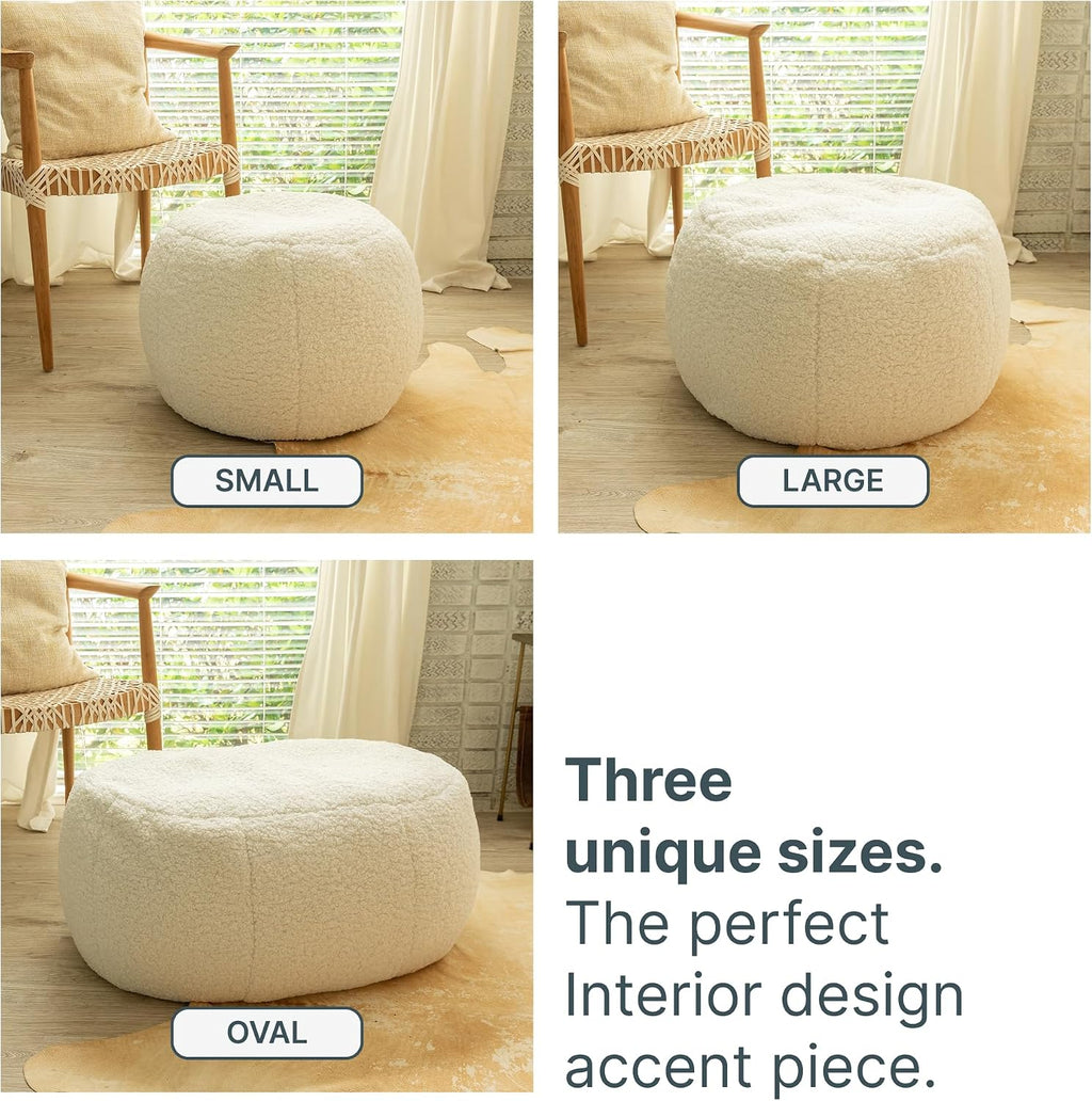 Jaxx Ellis Ottoman Shearling Faux-Lamb Plush Pouf for Modern Interior Design, Oval, Cloud