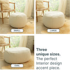 Jaxx Ellis Ottoman Shearling Faux-Lamb Plush Pouf for Modern Interior Design, Oval, Cloud