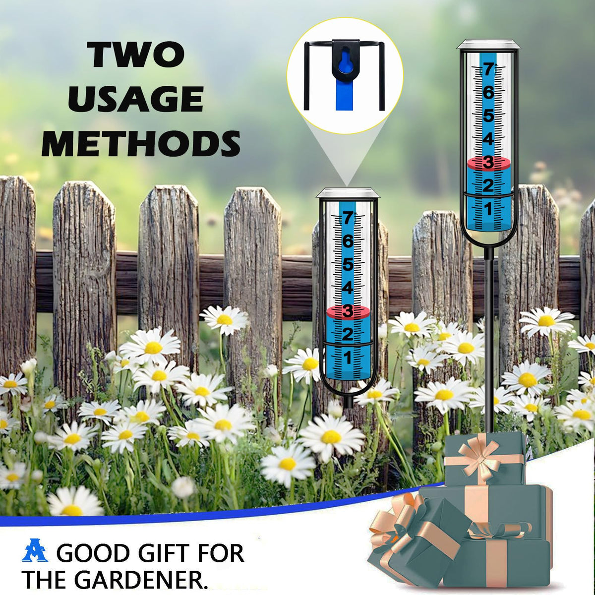 JMBay Rain Gauge Outdoor, Accurate rain gauges Outdoors Best Rated, Tall rain Gauge for Yard with Stake, Decorative rain Measure Gauge for Garden, Deck, Lawn with red Floating Buoy, Adjustable Height