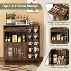 VINAEMO Coffee Bar Cabinet with 24-Cup Display, Large Drawer & Storage,Modern Buffet Sideboard for Kitchen, Medium Wooden Bar Station for Apartment，Walnut