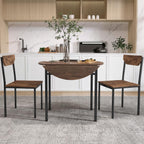 Merax 3-Piece Foldable Dining Table Set for 2 with Drop Leaf Tabletop and Two Chairs for Small Places, Kitchen, Living Room, Apartment, Rustic Brown