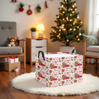 Rectangular Christmas Basket Waterproof Storage Bin for Bedroom Collapsible Bin Books Box Basket Room Decor(Pink Christmas)