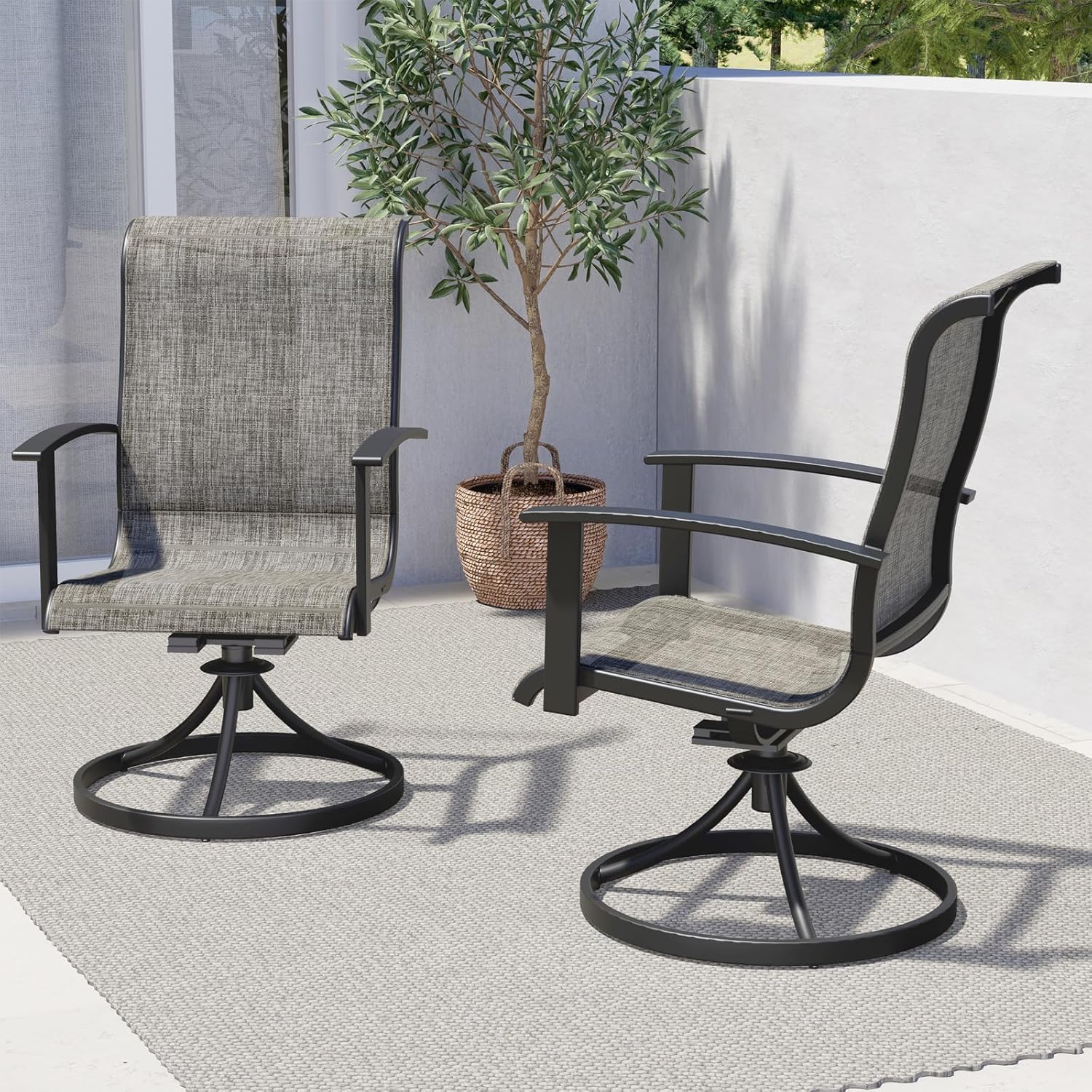 Grand Patio Outdoor Swivel Dining Chairs Set of 2, 360 Degree Mesh Sling Rocker Sets for Deck, Garden Backyard, Mixed Coffee