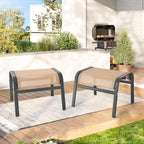 ONBRILL Outdoor Ottoman Set of 2, Oversized Outdoor Foot Rest, Beige | Stackable, All Weather Outdoor Foot Stool, Supportive Textliene, Metal Frame, Patio Garden Pool Furniture