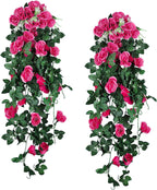 RECUTMS 2PCS Artificial Hanging Flowers 3.3Ft Fake Flower Plants for Home Room Garden Wedding Indoor Outdoor Decoration (Rose Red)