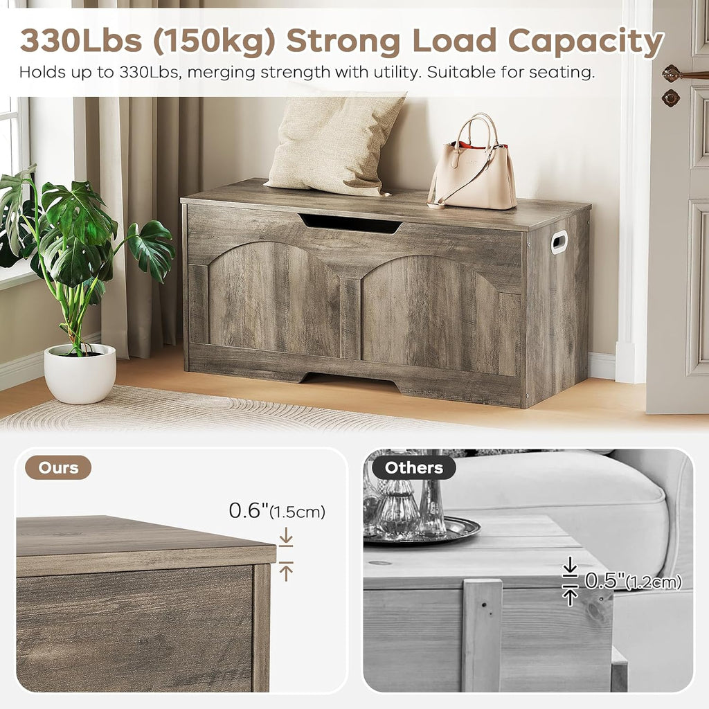 39.4" Storage Chest, Retro Storage Bench, Storage Trunk with 2 Safety Hinges, Large Entryway Bench Box, 39.4 x 15.7 x 18.3 Inches, U-Shaped Opening for Entryway Hallway Living Room, Light Greige