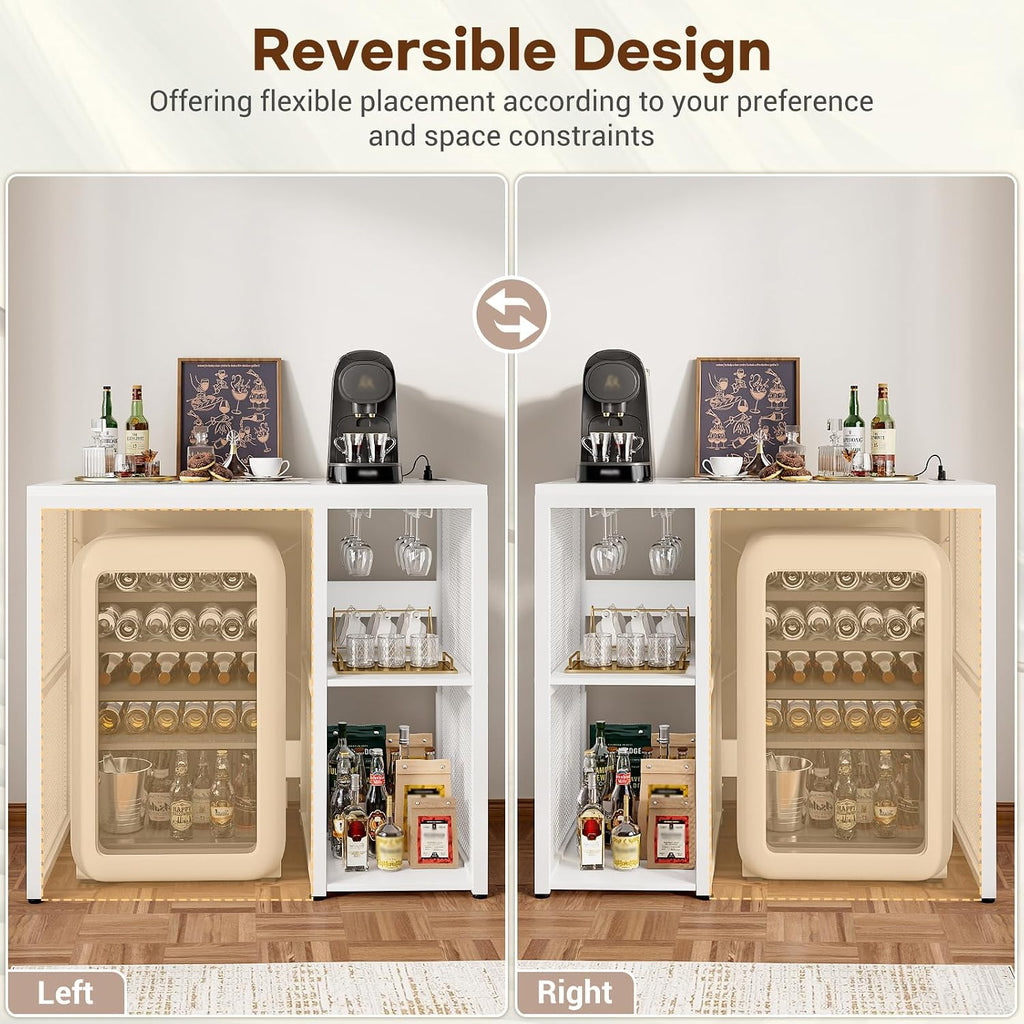 Homieasy Mini Fridge Cabinet with Power Outlet, Coffee Bar Cabinet, White | Mini Fridge Space, Industrial Liquor Cabinet with Wine Storage & Glass Holder for Dorm, Living Room, Home Kitchen