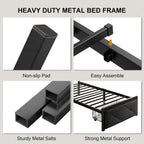 Einhomn Full Size Bed Frame with 2 Storage Drawers, Metal Platform Bed with Charging Station, Upholstered Linen Button Tufted Storage Headboard, No Box Spring Needed, Easy Assembly, Noise Free, Black