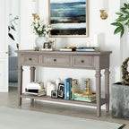 Knocbel 50" Retro Style Console Table Solid Wood Frame Sofa Table with Bottom Open Shelves and 3 Top Storage Drawers Entryway Table for Living Room, Coffee Bar, Hallway, Front Hall
