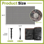Koi Pond Netting Kit 12 x 30ft, Heavy-Duty Pe, Bird Deer Fence Netting, Durable Net Cover for Leaves, Protect Fish from Blue Heron Bird, Cats & Predators, Stakes & Ties Included